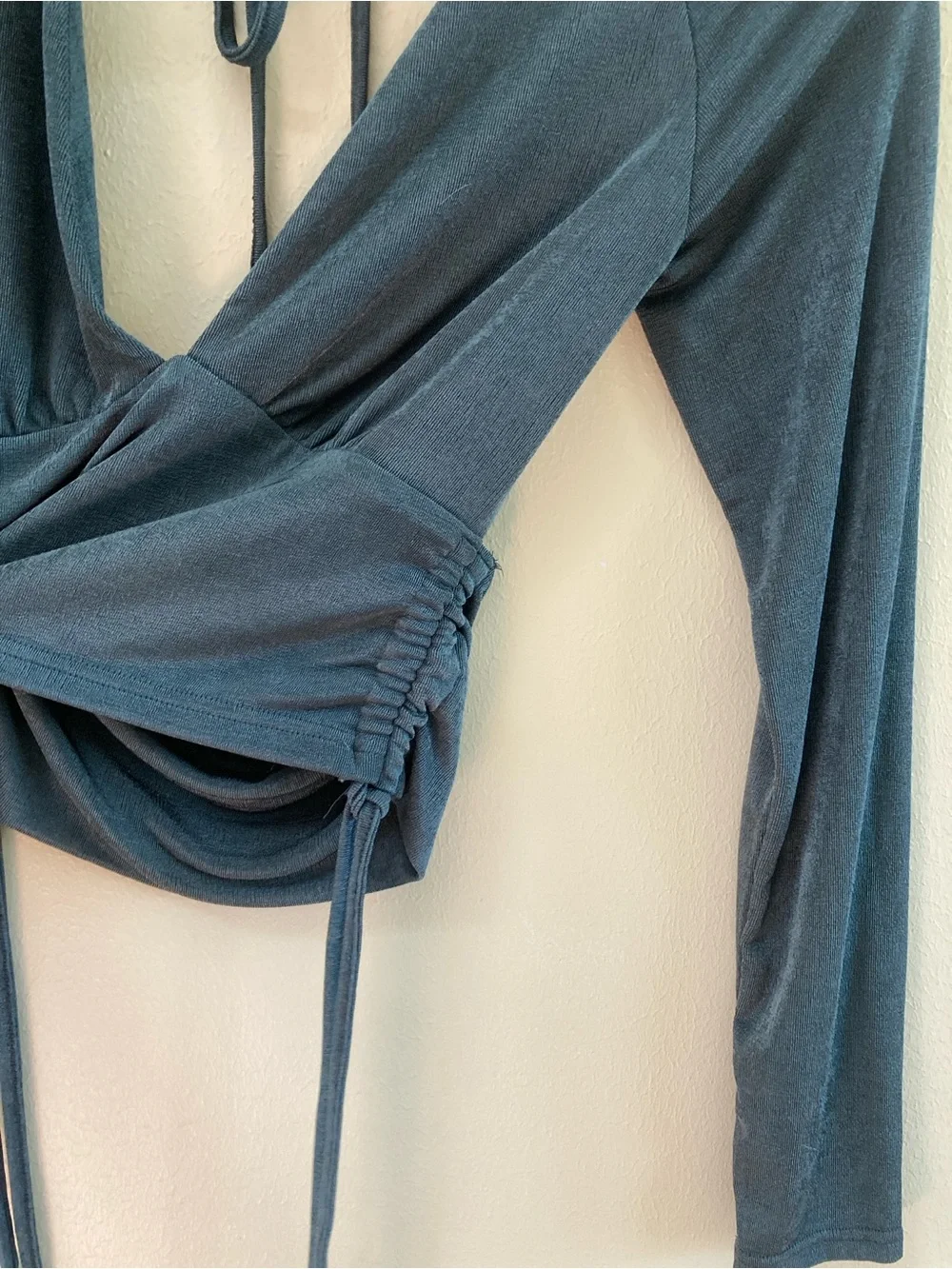 12th Tribe Grey Deep V Tie-Back Long Sleeve Top